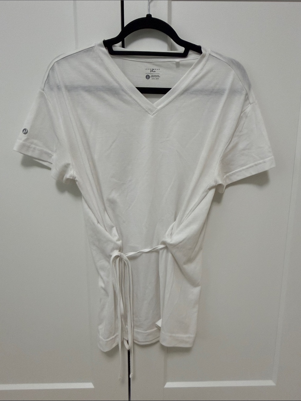 Women’s White V-Neck Drawstring Shirt